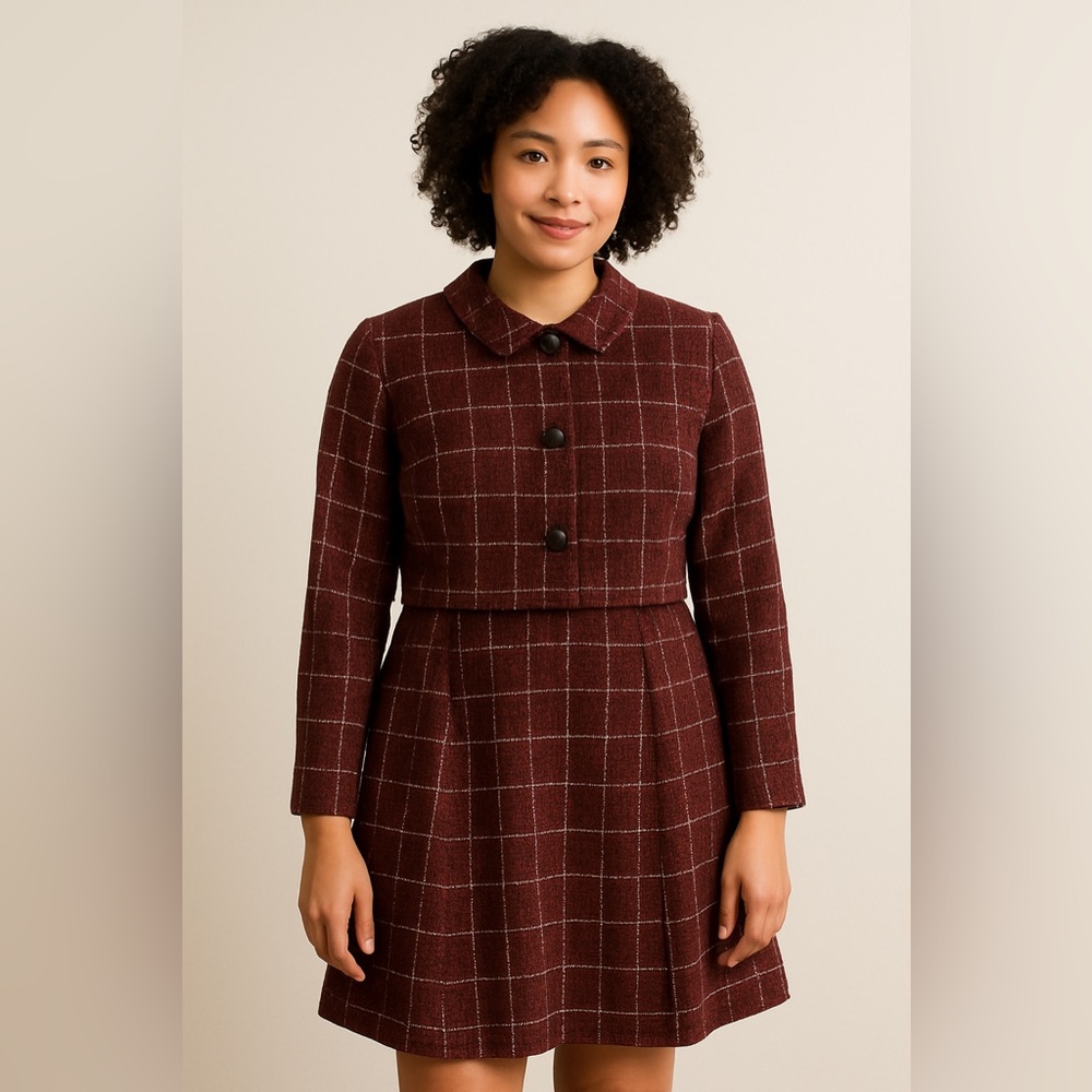 Julia Jordan 12 Jackie O inspired lined metallic red black plaid tweed dress w/s - Picture 1 of 10